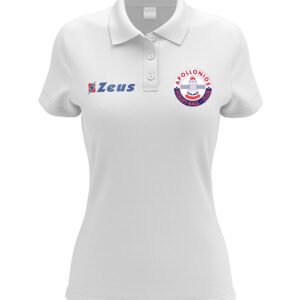 Γυναικέιο λευκό πόλο OFA Apollonios Keratsiniou με λογότυπο Zeus και έμβλημα ομάδας